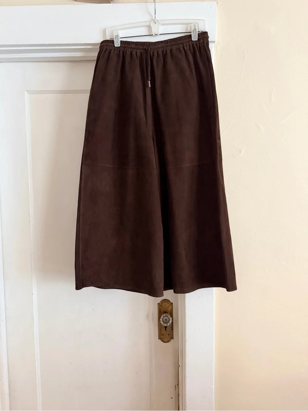 CO Brown Italian Lambskin Leather Wide Leg Drawstring Culotte FW20 Size L